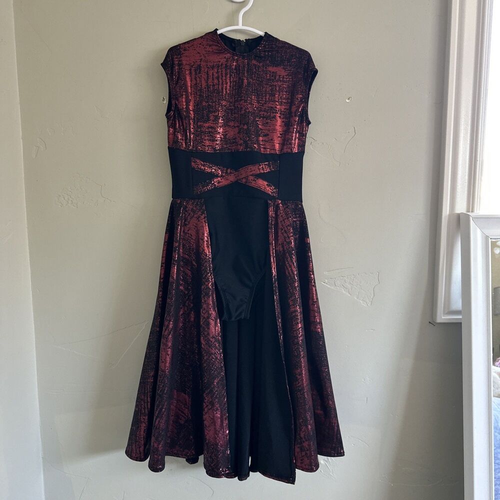 Revolution Girls Size MC Dance Costume Lyrical Red Foil Printed Burgundy Maroon